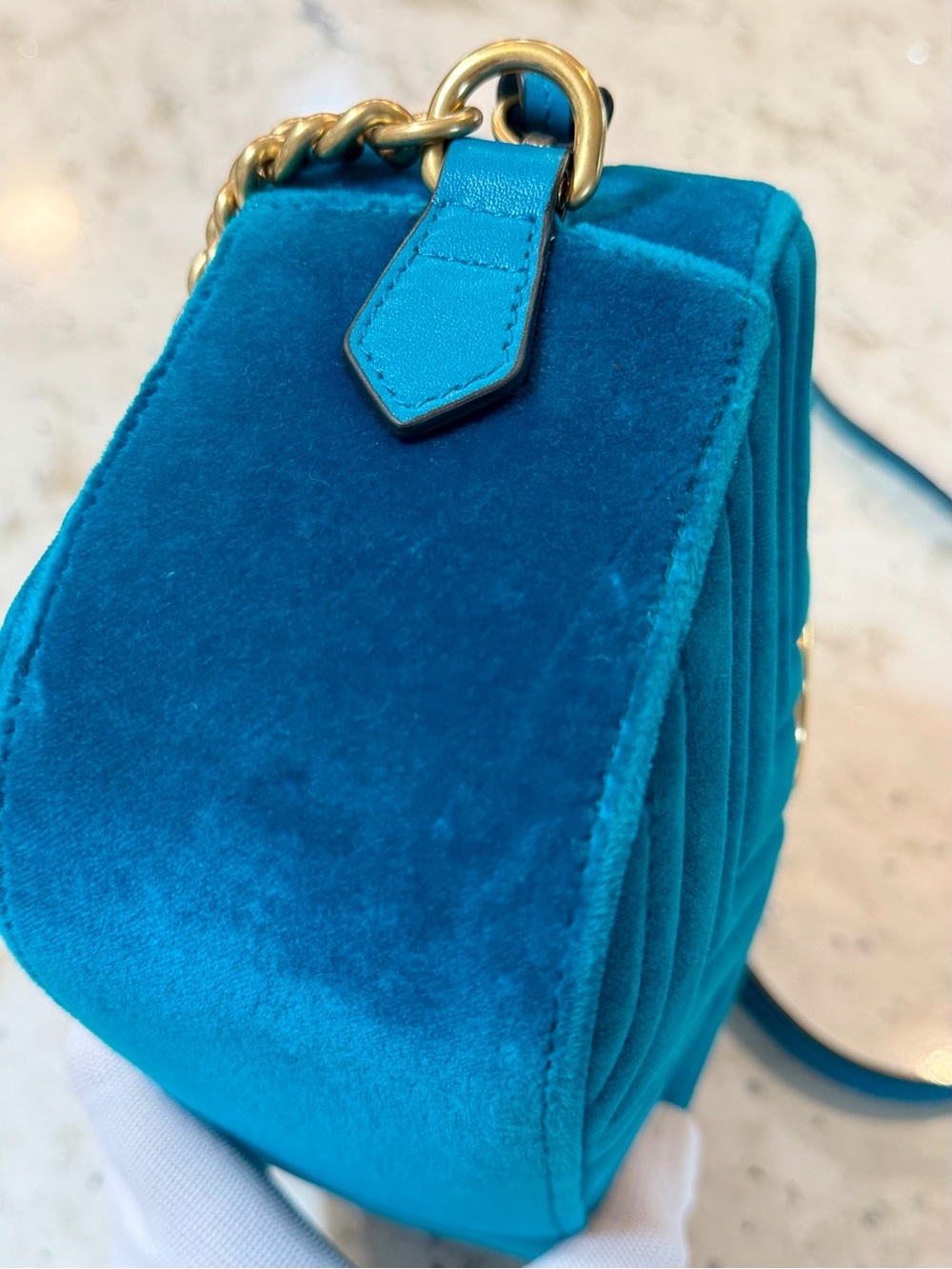 Gucci Teal Velvet GG Marmont Crossbody Bag/Shoulder bag. - Picture 6 of 13